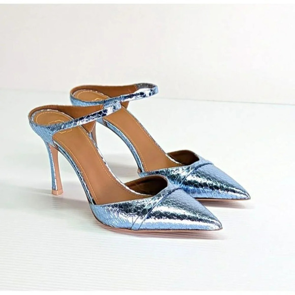 Malone Souliers Women's Uma 90 Pointed Toe Mules Heel Steel Size 37.5 MSRP $775 - Picture 5 of 12